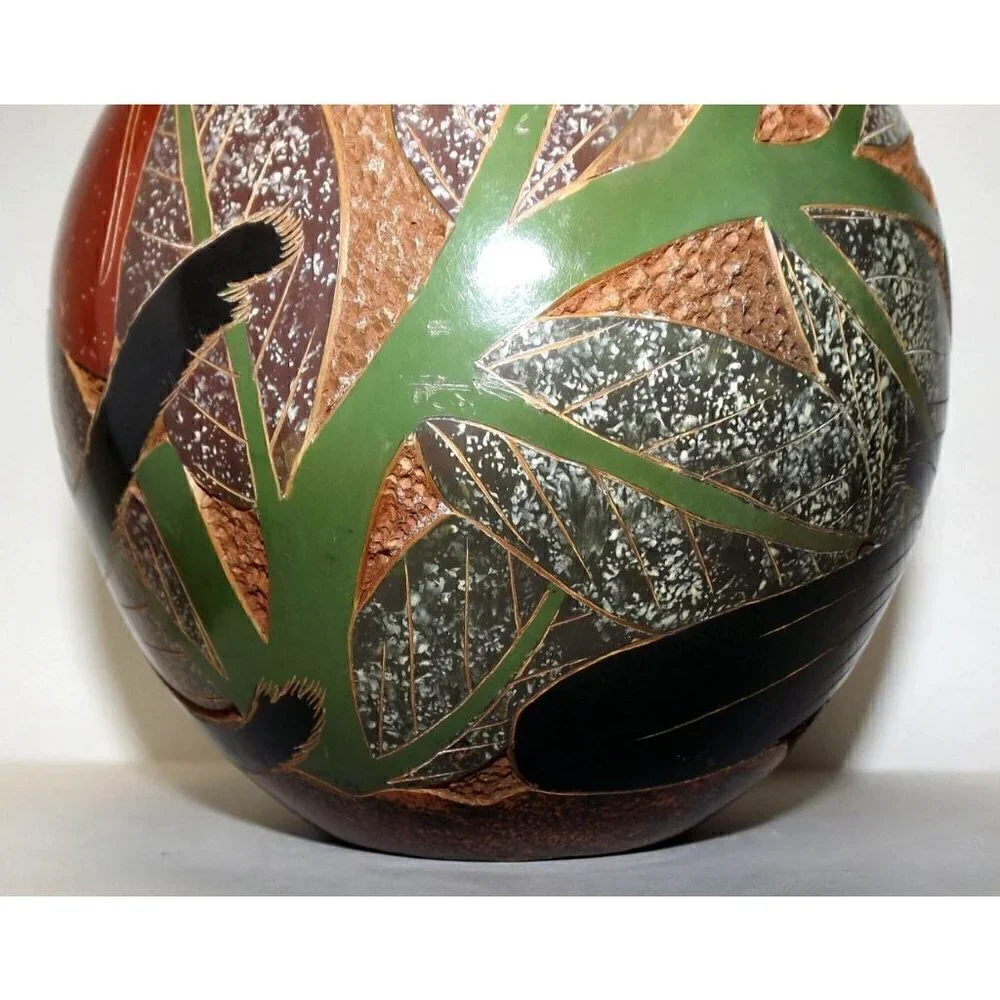 Hand Made South American Round Pottery Vase Signed Jungle Animals 7